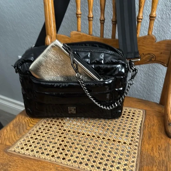 THINK ROYLN Shiny Black Crossbody Bag with Silver Accents - Picture 6 of 10